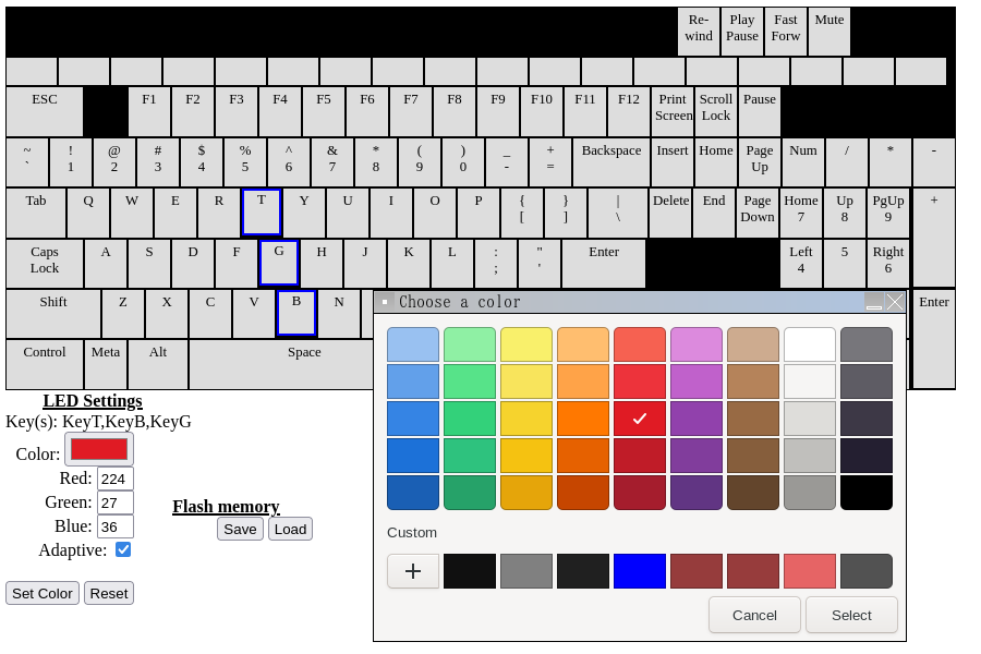 Web interface for setting individual LED RGB values