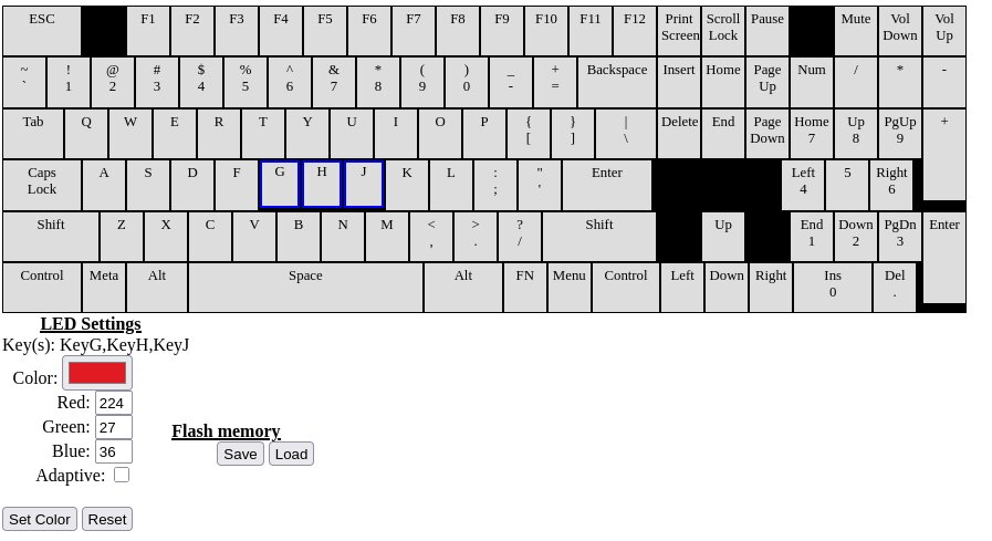 Interface for setting the color of individual keys