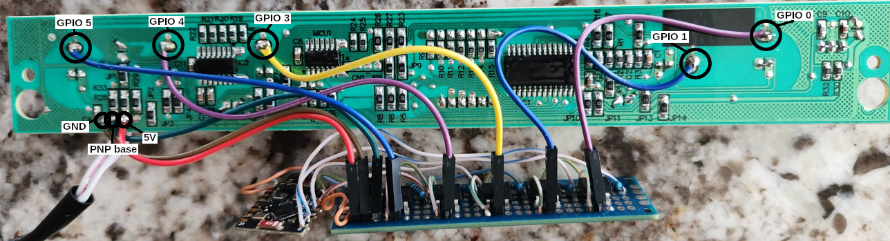 Wiring of the front panel control board