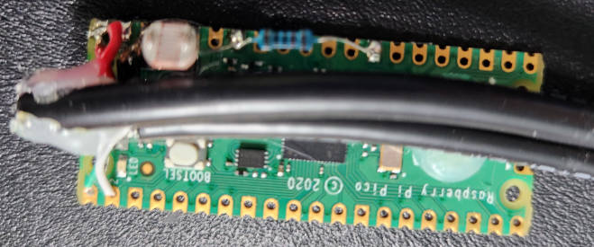 Back of Raspberry Pi Pico with USB and LDR connected
